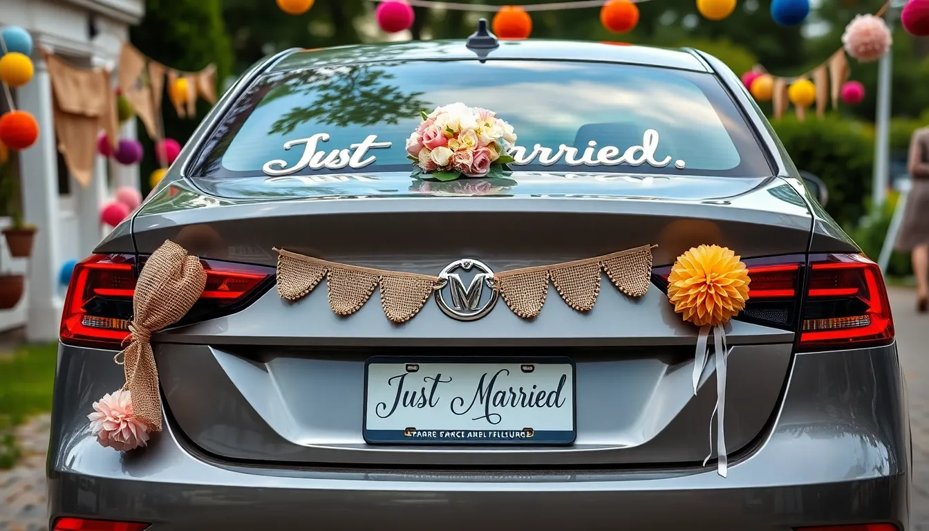 30 Simple Wedding Car Decoration Ideas That Look Expensive (But Aren't!) 8 30 Simple Wedding Car Decoration Ideas That Look Expensive (But Aren't!) 7