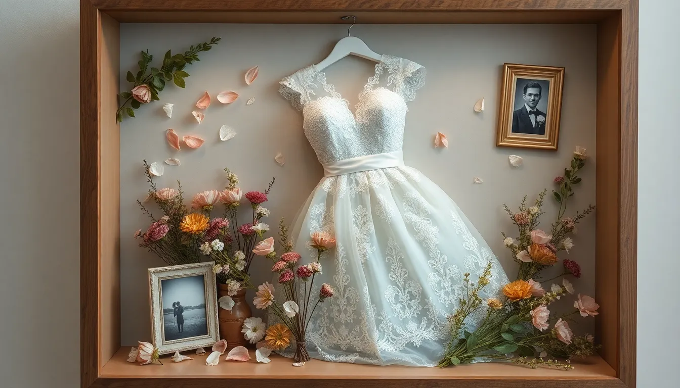 25 Stunning Wedding Dress Shadow Box Ideas to Preserve Your Special Day Forever 8 25 Stunning Wedding Dress Shadow Box Ideas to Preserve Your Special Day Forever 7