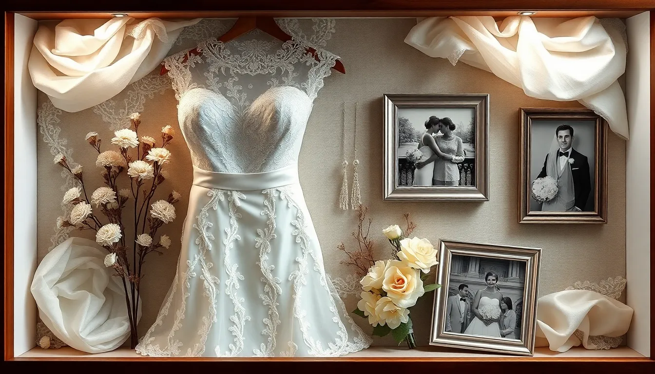 25 Stunning Wedding Dress Shadow Box Ideas to Preserve Your Special Day Forever 10 25 Stunning Wedding Dress Shadow Box Ideas to Preserve Your Special Day Forever 9