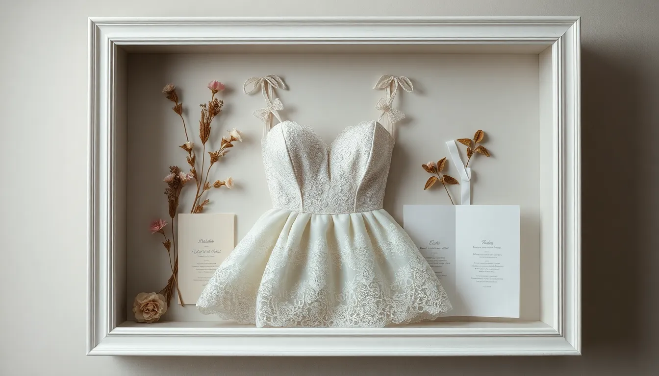 25 Stunning Wedding Dress Shadow Box Ideas to Preserve Your Special Day Forever 12 25 Stunning Wedding Dress Shadow Box Ideas to Preserve Your Special Day Forever 11