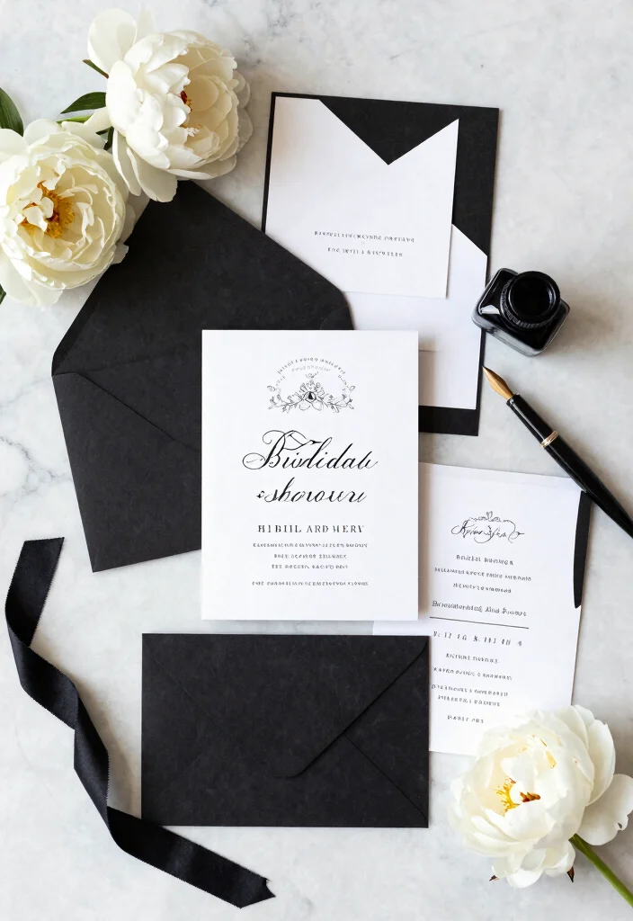 10 Black and White Bridal Shower Ideas with Modern Elegance - 1. Monochrome Invitations 1