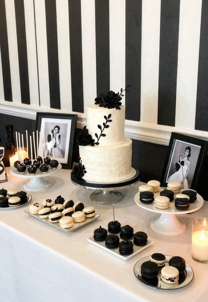 10 Black and White Bridal Shower Ideas with Modern Elegance - 3. Chic Dessert Table 1