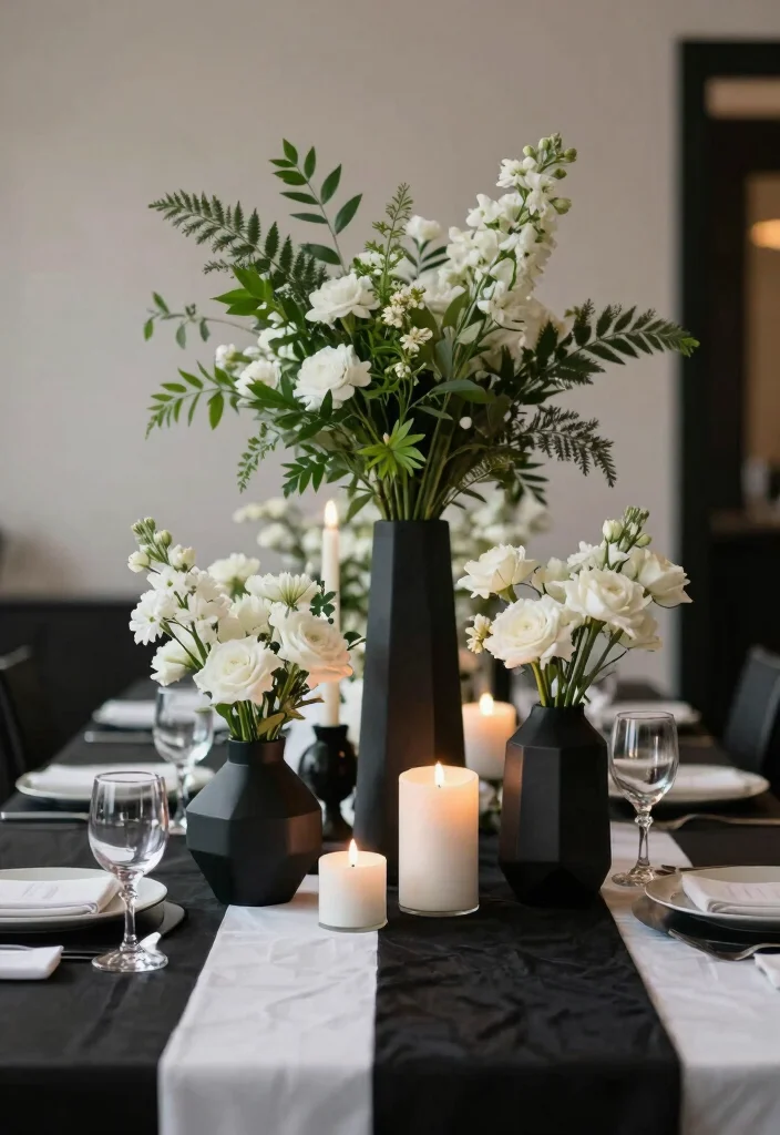 10 Black and White Bridal Shower Ideas with Modern Elegance - 5. Modern Table Centerpieces 1