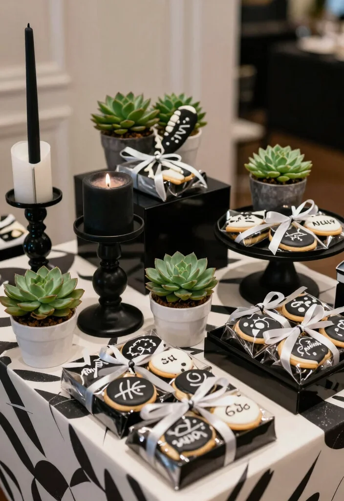 10 Black and White Bridal Shower Ideas with Modern Elegance - 6. Stylish Guest Favors 1