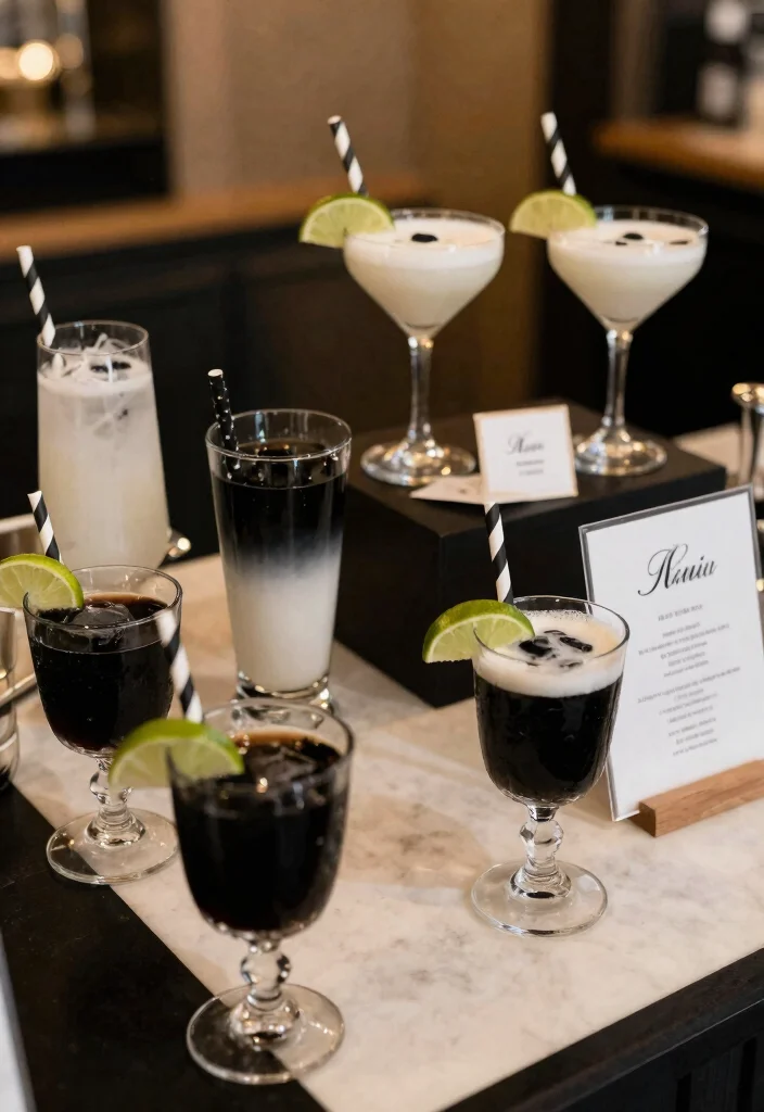 10 Black and White Bridal Shower Ideas with Modern Elegance - 8. Black and White Signature Drinks 1