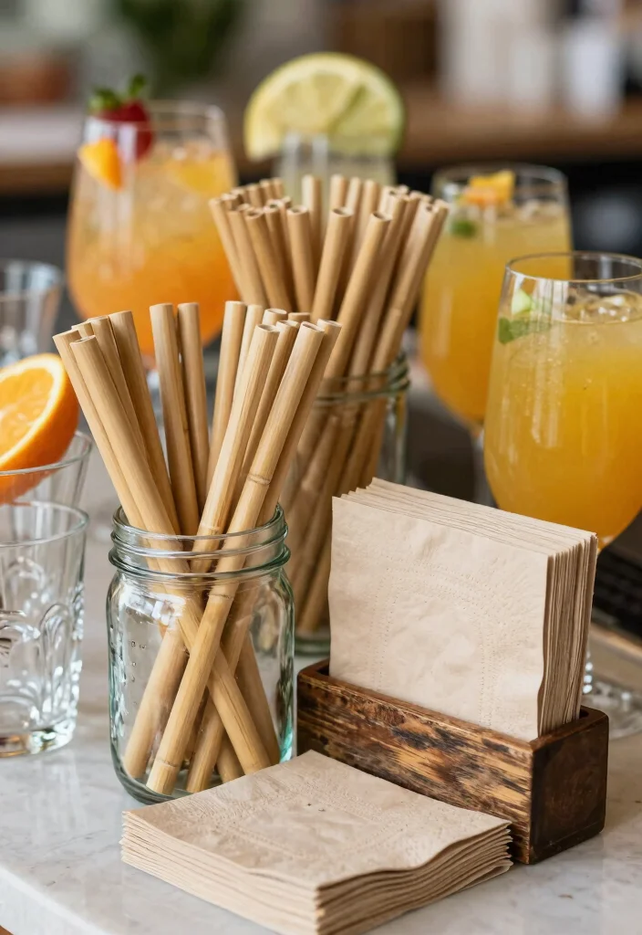 10 Bridal Shower Mimosa Bar Ideas Guests Will Love - 8. Eco-Conscious Straws and Napkins 1