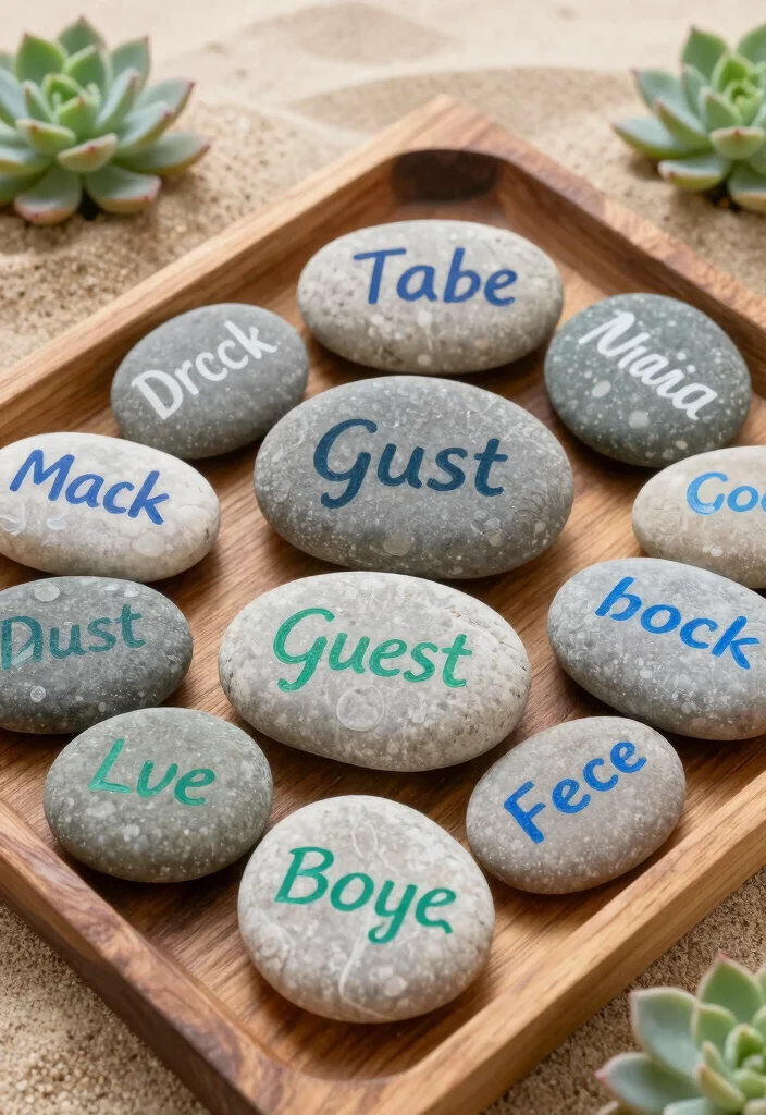 10 Bridal Shower Seating Chart Ideas That Are Clear and Stylish - 10. Eco-Friendly Beach Stones 1