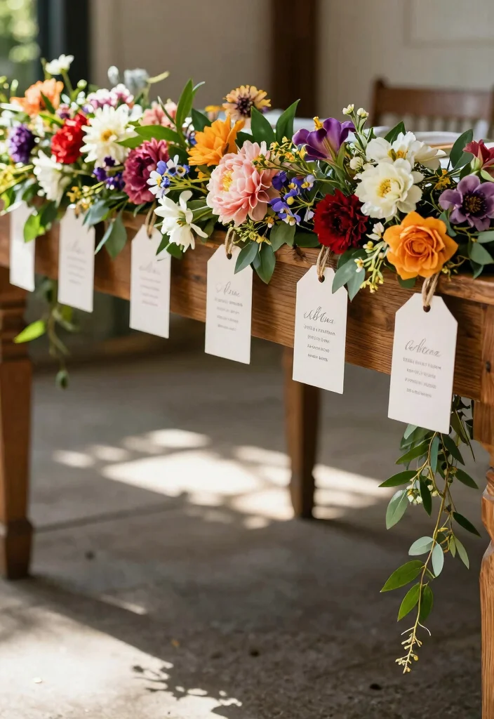 10 Bridal Shower Seating Chart Ideas That Are Clear and Stylish - 3. Floral Garland Chart 1