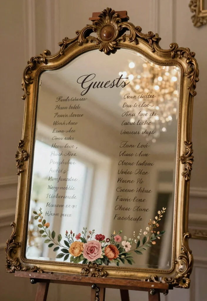 10 Bridal Shower Seating Chart Ideas That Are Clear and Stylish - 7. Seating Chart on a Mirror 1