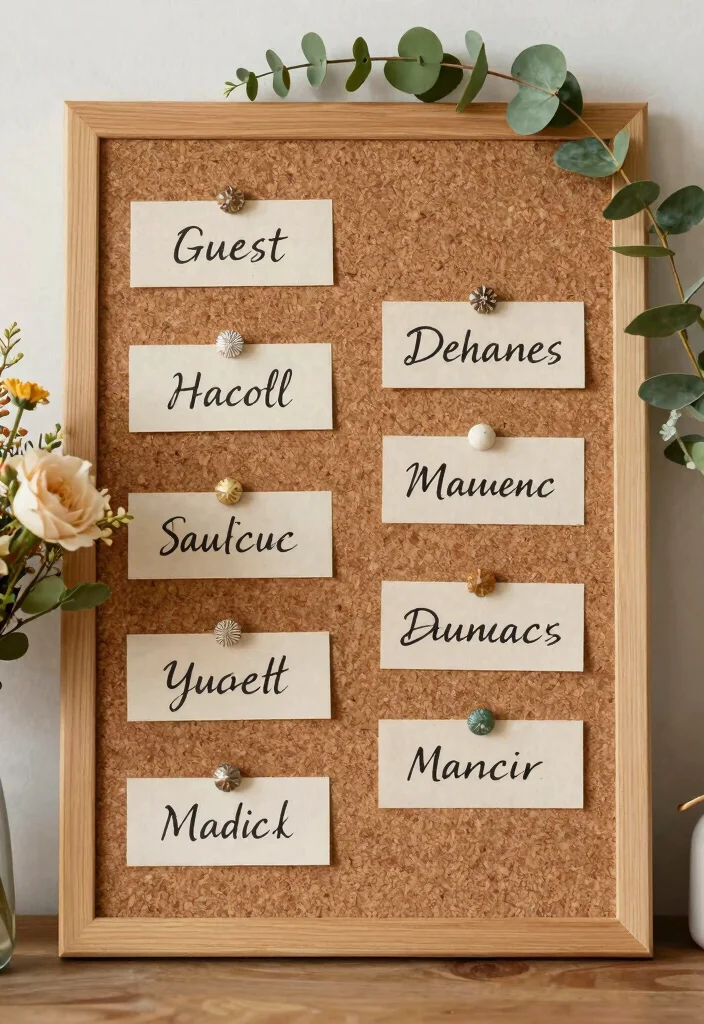 10 Bridal Shower Seating Chart Ideas That Are Clear and Stylish - 9. Eco-Friendly Cork Board 1