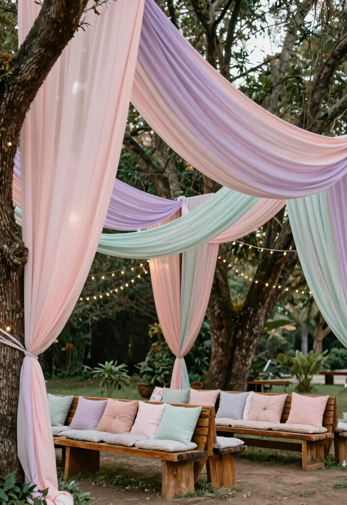 10 Dohale Jevan Decoration Ideas with Soft Traditional Details 12 10 Dohale Jevan Decoration Ideas with Soft Traditional Details - 2. Pastel Drapery and Canopies 1