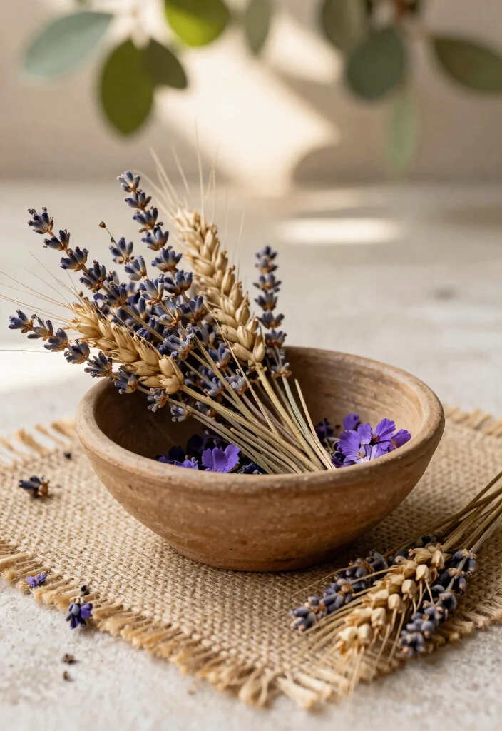 10 Haldi Bowl Decoration Ideas Using Flowers and Bright Colors - 3. Dried Flowers for a Rustic Charm 1