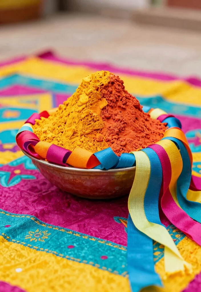 10 Haldi Bowl Decoration Ideas Using Flowers and Bright Colors - 5. Bright Ribbons and Fabrics 1