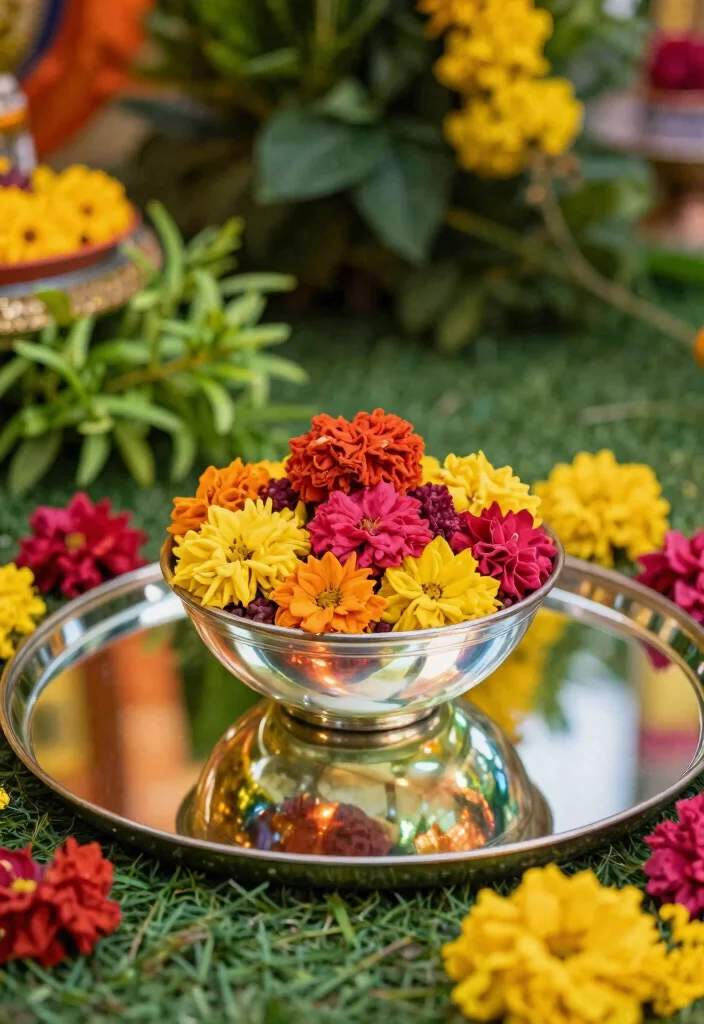 10 Haldi Bowl Decoration Ideas Using Flowers and Bright Colors - 7. Dazzling Mirrors and Reflective Surfaces 1