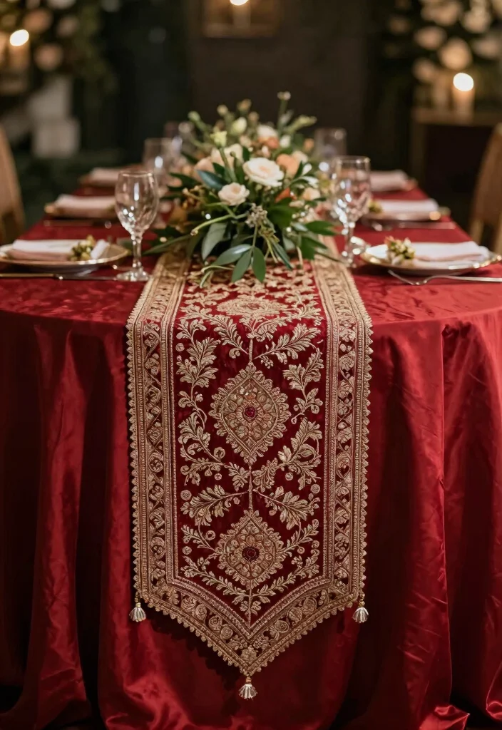 10 Kankotri Decoration Ideas That Feel Traditional and Refined - 4. Traditional Fabrics for Table Linens 1