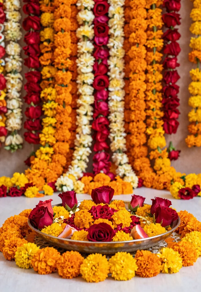 10 Mehndi Thali Decoration Ideas with Traditional Floral Style - 10. Festive and Colorful Garlands 1