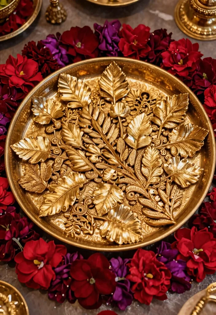 10 Mehndi Thali Decoration Ideas with Traditional Floral Style - 6. Elegant Gold Accents 1