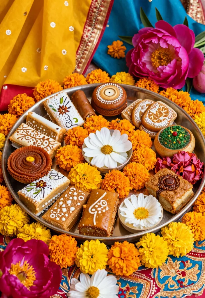 10 Mehndi Thali Decoration Ideas with Traditional Floral Style - 8. Cultural Fusion Flower Decor 1