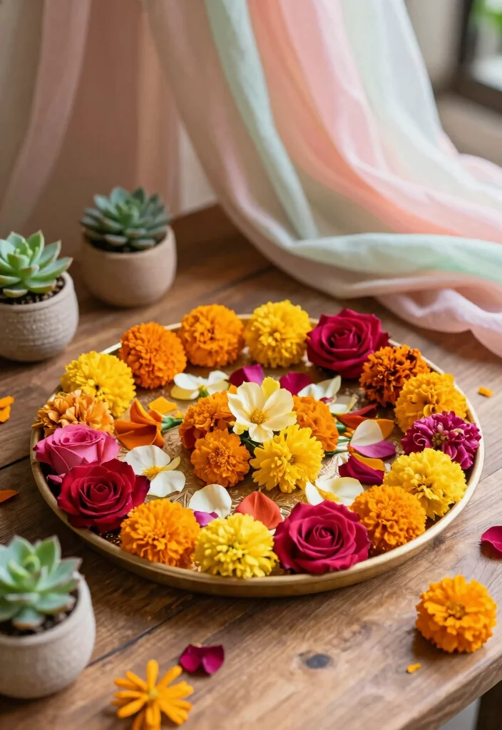 10 Mehndi Tray Decoration Ideas with Colorful Festive Details - 1. Floral Fantasy: Dazzling Blossoms 1