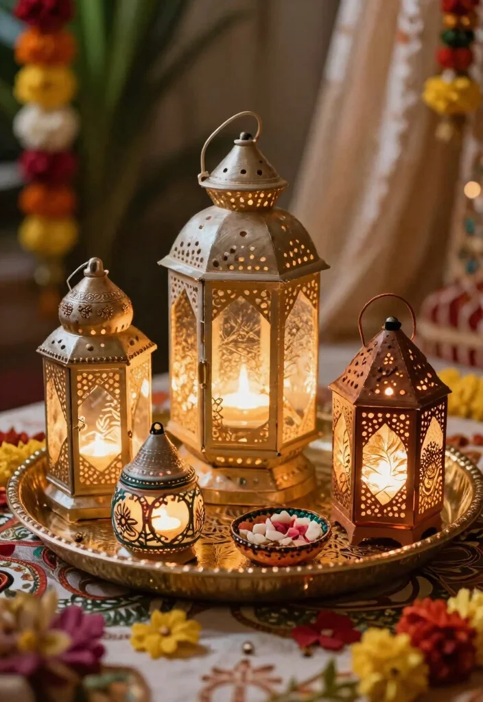 10 Mehndi Tray Decoration Ideas with Colorful Festive Details - 3. Eco-Friendly Lanterns: Light Up the Vibe 1