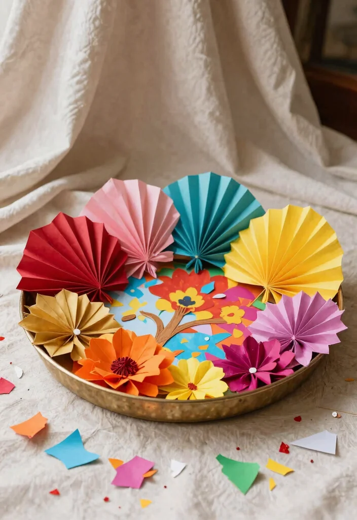 10 Mehndi Tray Decoration Ideas with Colorful Festive Details - 5. Recycled Paper Decorations: Creative Touches 1