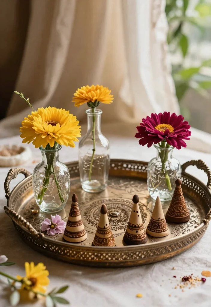 10 Mehndi Tray Decoration Ideas with Colorful Festive Details - 8. Vintage Touch: Thrifted Finds 1