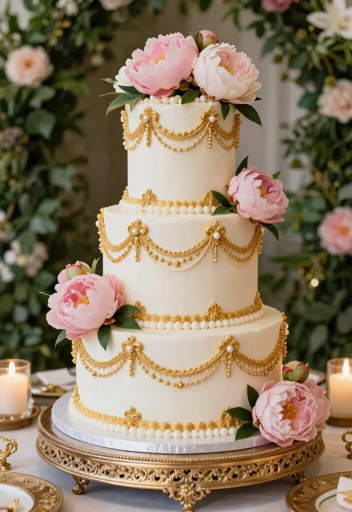 10 Three Tier Wedding Cake Ideas That Feel Classic and Timeless 1 10 Three Tier Wedding Cake Ideas That Feel Classic and Timeless - 1. Vintage Glamour with Gold Accents 1