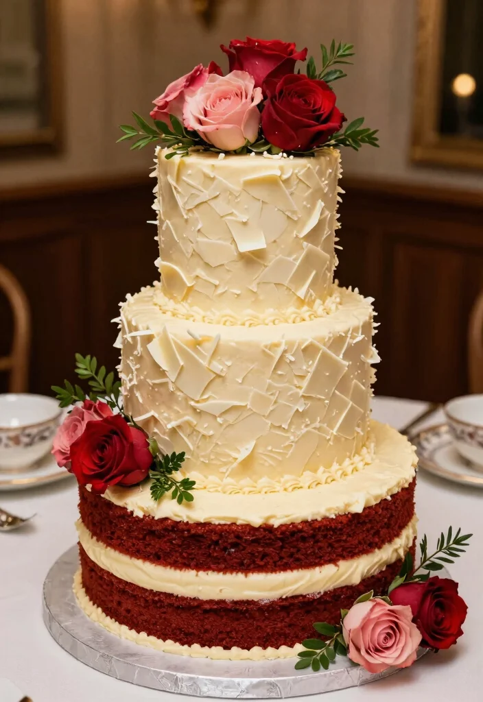10 Three Tier Wedding Cake Ideas That Feel Classic and Timeless 56 10 Three Tier Wedding Cake Ideas That Feel Classic and Timeless - 6. Classic Red Velvet with Cream Cheese Frosting 1