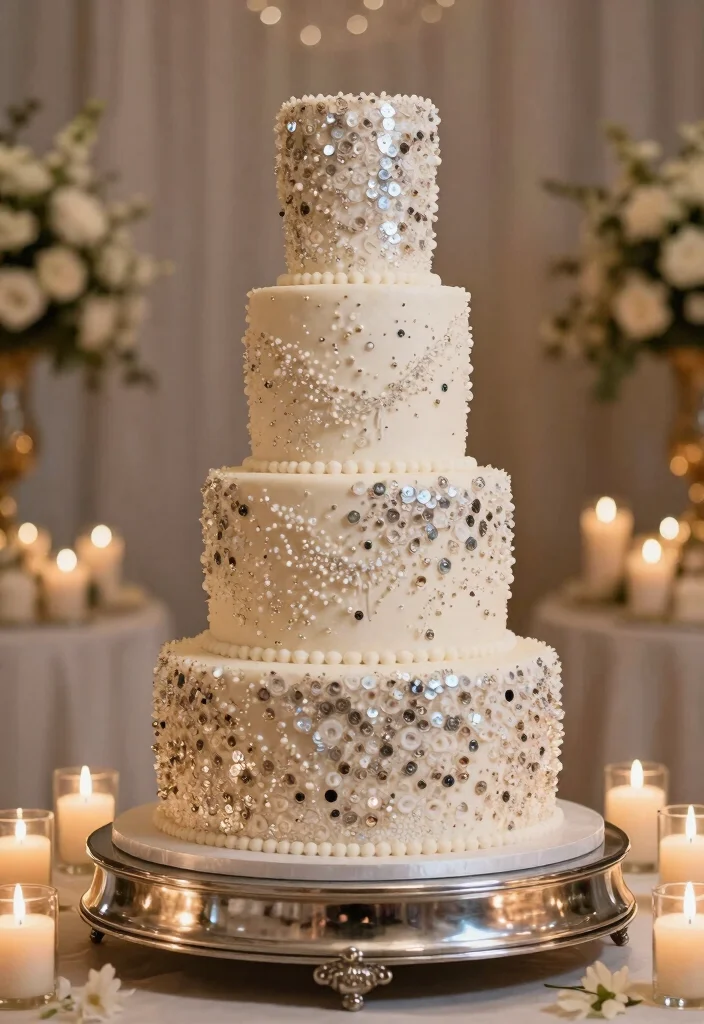 10 Three Tier Wedding Cake Ideas That Feel Classic and Timeless 89 10 Three Tier Wedding Cake Ideas That Feel Classic and Timeless - 9. Glamorous Sequined Cake 1