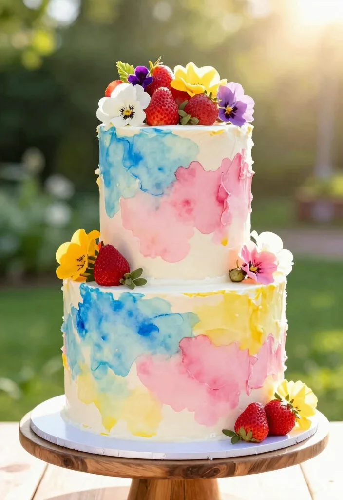 10 Two Tier Wedding Cake Ideas Perfect for Small Celebrations - 2. Whimsical Watercolor Designs 1