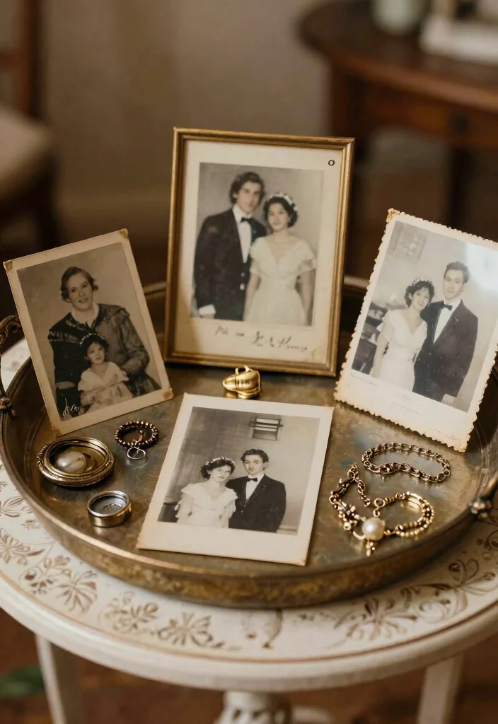 10 Wedding Tray Decoration Ideas That Look Elegant and Meaningful - 10. Personalized Tray with Family Heirlooms 1