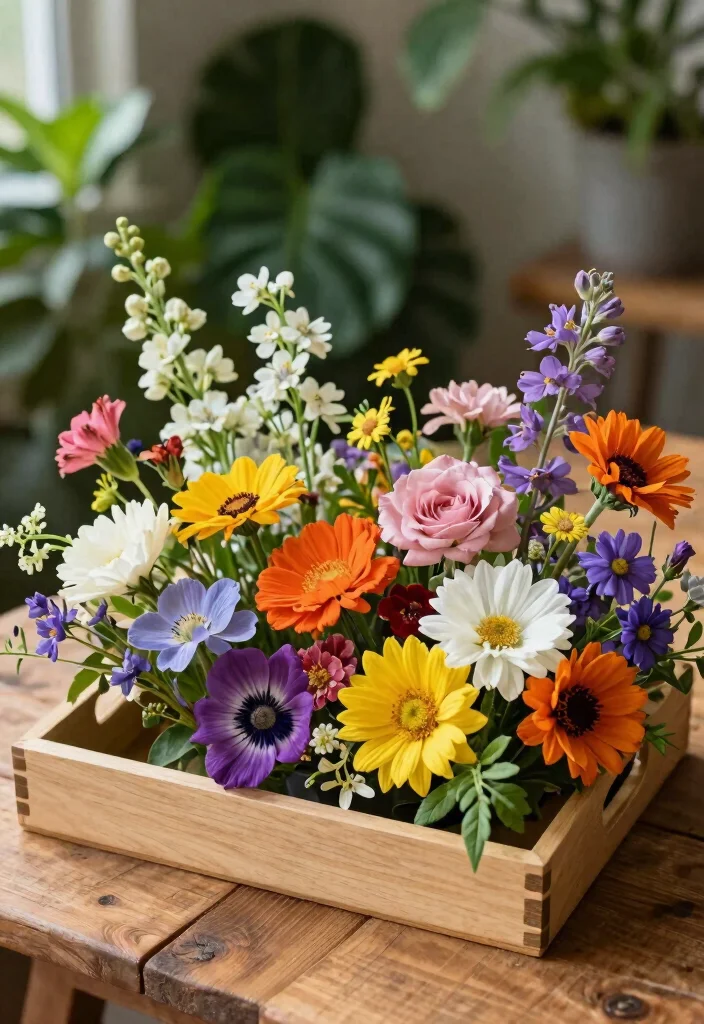 10 Wedding Tray Decoration Ideas That Look Elegant and Meaningful - 5. Floral Arrangement Tray with Local Blooms 1