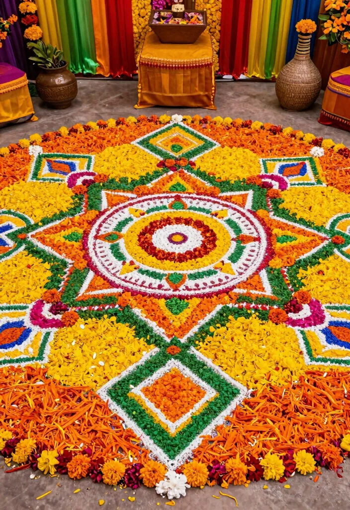12 Haldi Mehendi Decoration Ideas for a Colorful Pre Wedding Setup - 2. Colorful Rangoli Designs 1