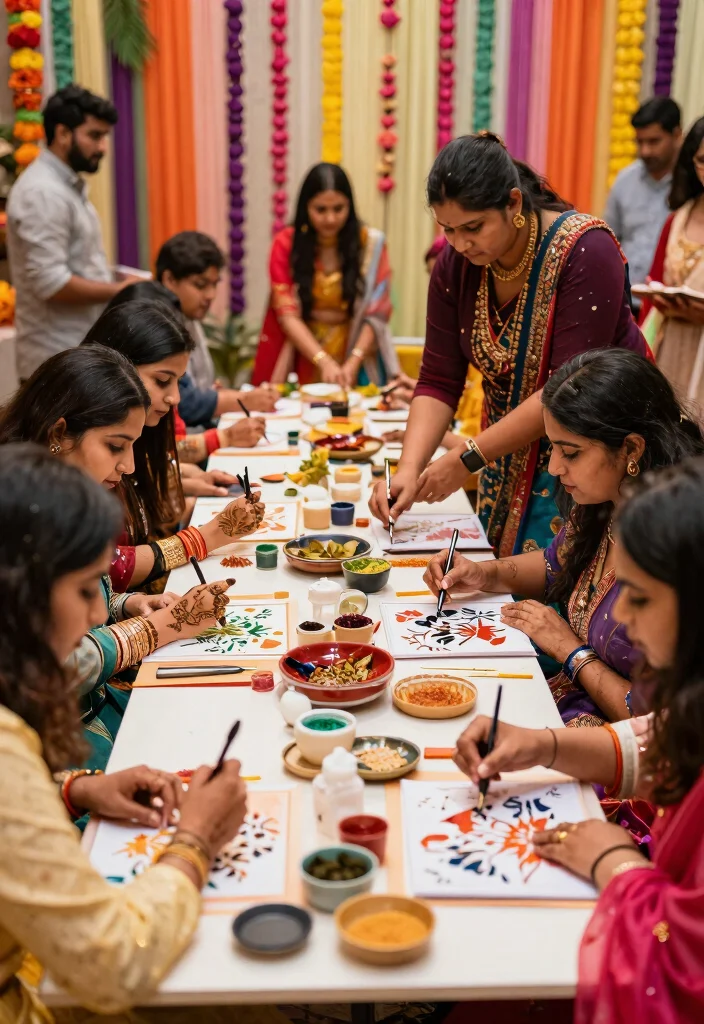 12 Haldi Mehendi Decoration Ideas for a Colorful Pre Wedding Setup - 7. Live Art Stations 1