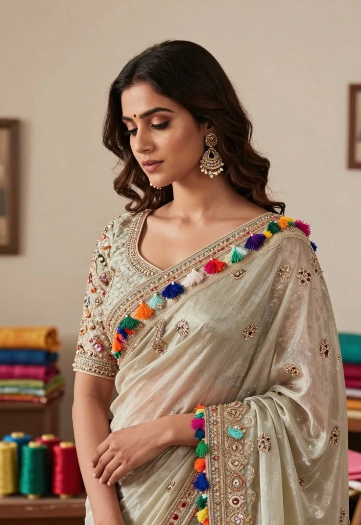 12 Saree Decoration Ideas with Elegant Traditional Styling - 4. Handmade Embellishments 1