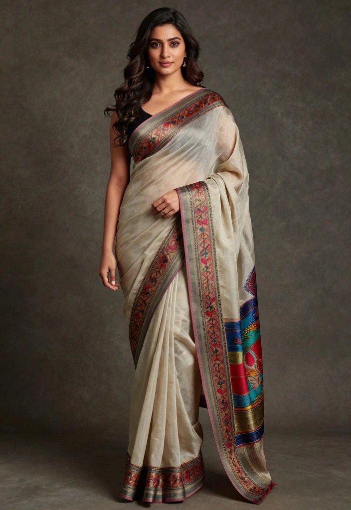 12 Saree Decoration Ideas with Elegant Traditional Styling - 7. Minimalistic Drapes with Detailed Borders 1