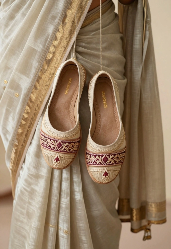 12 Saree Decoration Ideas with Elegant Traditional Styling - 9. Eco-Conscious Footwear Choices 1