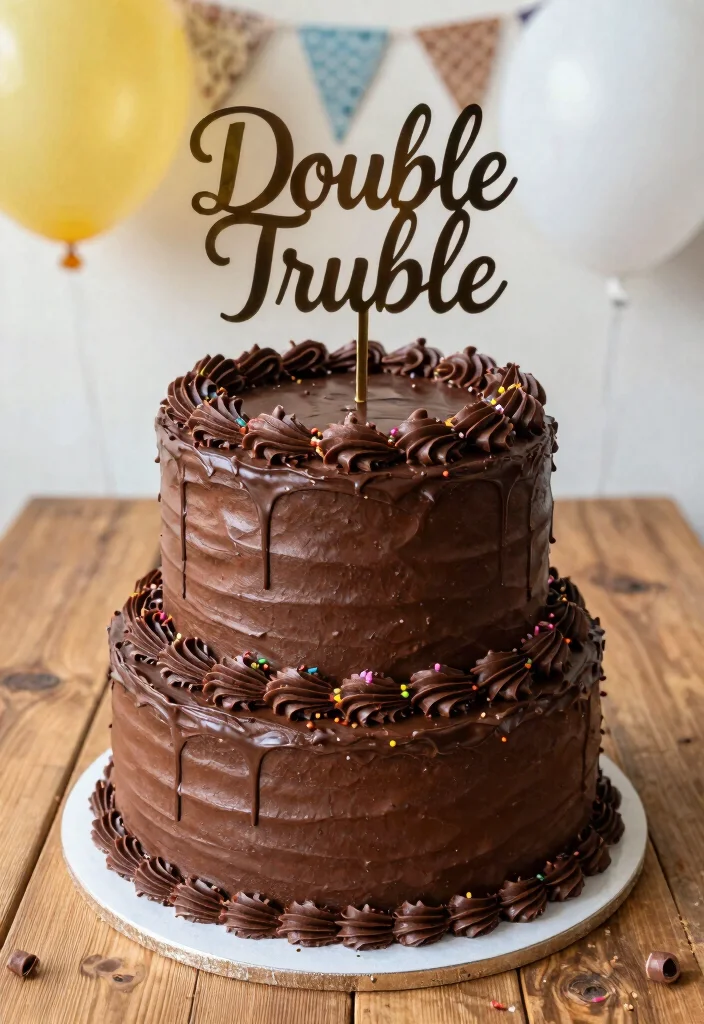 12 Twins Birthday Cake Ideas That Are Fun, Creative, and Balanced - 1. Double Trouble Chocolate Cake 1