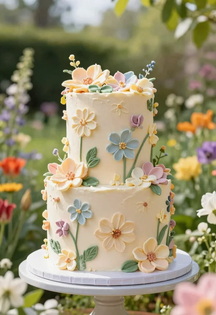 12 Twins Birthday Cake Ideas That Are Fun, Creative, and Balanced - 7. Floral Garden Cake 1