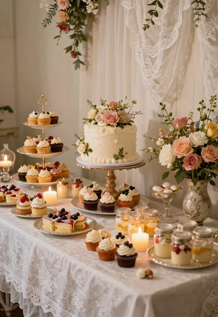 12 Vintage Bridal Shower Ideas with Timeless Romantic Details - 6. Romantic Dessert Table 1